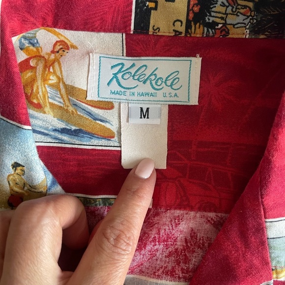 VTG KoleKole Mens M Button Down Postcard Aloha Print Shirt Hawaiian Red USA Made - Picture 4 of 7